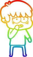 rainbow gradient line drawing cartoon exhausted boy vector