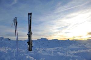 mountain snow ski sunset photo