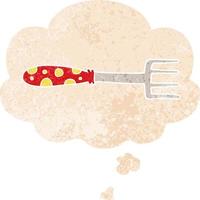 cartoon fork and thought bubble in retro textured style vector