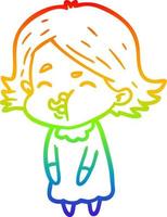 rainbow gradient line drawing cartoon girl pulling face vector