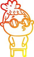 warm gradient line drawing cartoon woman wearing glasses vector