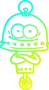 cold gradient line drawing happy carton robot with light bulb vector