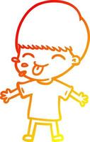 warm gradient line drawing cartoon boy sticking out tongue vector