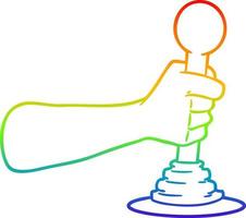 rainbow gradient line drawing cartoon hand pulling lever vector