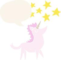 unicornio de dibujos animados y bocadillo de diálogo en estilo retro vector