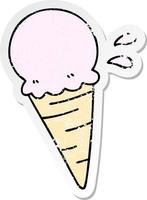 distressed sticker of a quirky hand drawn cartoon vanilla ice cream vector