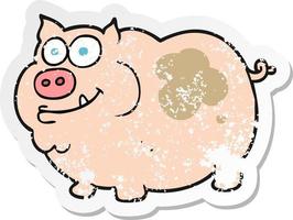 retro distressed sticker of a cartoon pig vector