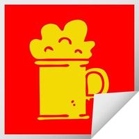 quirky square peeling sticker cartoon tankard of beer vector