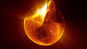 núcleo de estrela de fundo de movimento com partículas, animação em loop de estrela de nêutrons, partículas de explosão de fogo, esfera abstrata colorida em preto, esfera ondulada abstrata feita de partículas, energia ou bola de plasma video