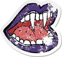 retro distressed sticker of a cartoon vampire mouth vector