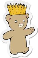 sticker of a cartoon teddy bear wearing paper crown vector