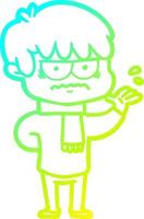 cold gradient line drawing annoyed cartoon boy vector