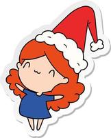 christmas sticker cartoon of kawaii girl vector