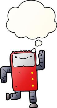 cartoon robot and thought bubble in smooth gradient style vector