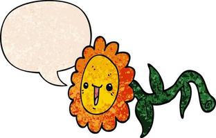 cartoon flower and speech bubble in retro texture style vector