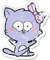 distressed sticker of a cartoon cat vector