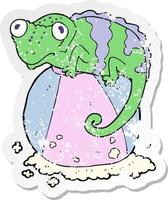 retro distressed sticker of a cartoon chameleon on ball vector