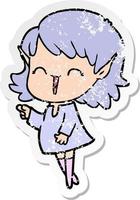 distressed sticker of a cartoon elf girl vector