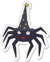 pegatina de una araña de halloween de dibujos animados con sombrero de bruja vector