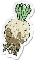 retro distressed sticker of a cartoon muddy turnip vector