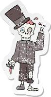 retro distressed sticker of a cartoon posh zombie vector