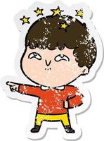 distressed sticker of a cartoon amazed boy vector