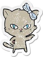 distressed sticker of a cute cartoon cat vector