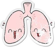 distressed sticker of a cartoon happy lungs vector