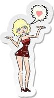 retro distressed sticker of a cartoon woman in love vector