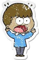 distressed sticker of a cartoon shocked man vector