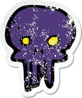 retro distressed sticker of a cartoon spooky skull symbol vector