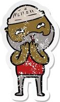 distressed sticker of a cartoon happy bearded man vector