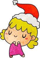 christmas textured cartoon of kawaii girl vector