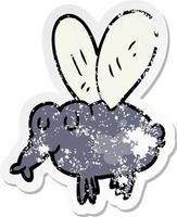 distressed sticker of a cartoon fly vector