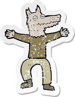 retro distressed sticker of a cartoon wolf man vector