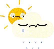 retro illustration style cartoon sunshine and rain cloud vector