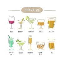 variation of drink glasses with beverage vector