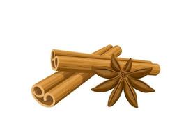 Vector illustration, cinnamon roll stick and star anise, isolated on a white background.