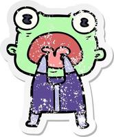 distressed sticker of a cartoon weird alien communicating vector