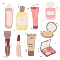 Hand drawn and colored cosmetic packaging illustration. Isolated  background. vector