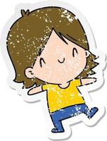 distressed sticker cartoon of a cute kawaii girl vector