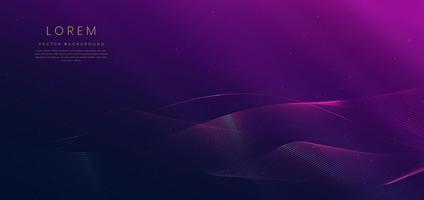 Abstract luxury curve glowing lines on dark blue and purple background. Template premium award design. vector