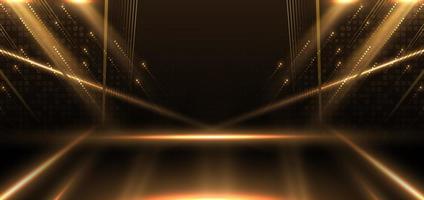 Abstract elegant gold glowing with lighting effect sparkle on black background. Template premium award design. vector