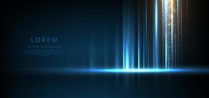 Abstract technology futuristic light blue stripe vertical lines light on blue background with gold lighting effect sparkle. vector