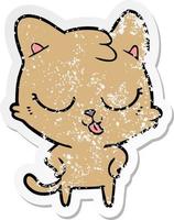 distressed sticker of a cartoon cat vector