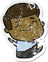 distressed sticker of a happy cartoon man vector