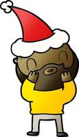 gradient cartoon of a bearded man wearing santa hat vector