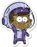 distressed sticker of a happy astronaut cartoon vector