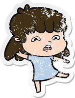 distressed sticker of a cartoon worried woman vector