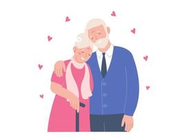 Wedding portrait of an elderly couple. Elderly husband and wife celebrating their wedding anniversary. The love and relationship of an elderly couple vector